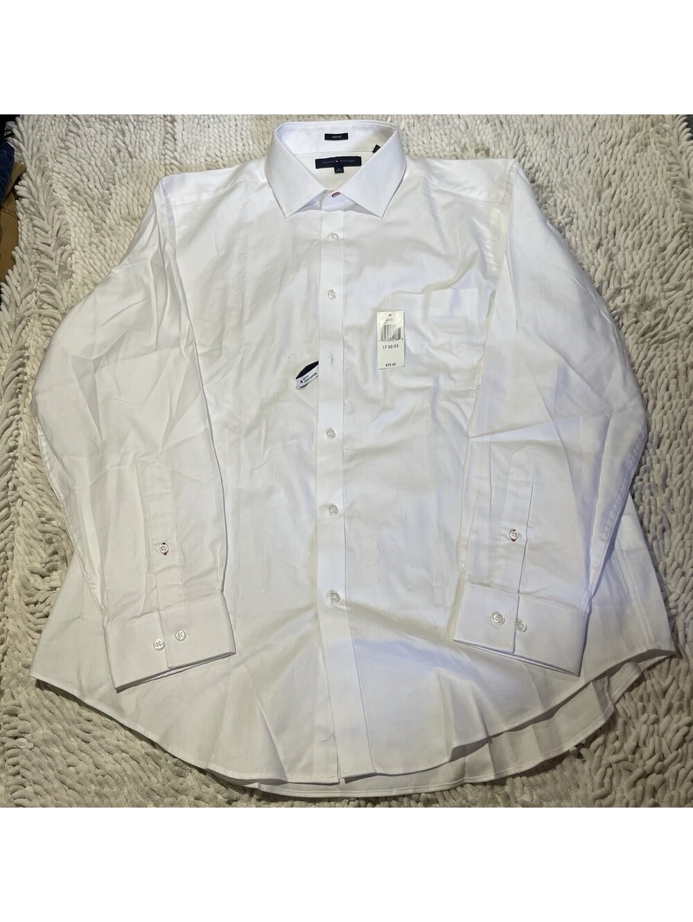 NWT Men's XL 17 32-33 Tommy Hilfiger L/S Button Front White Slim Fit Shirt $75